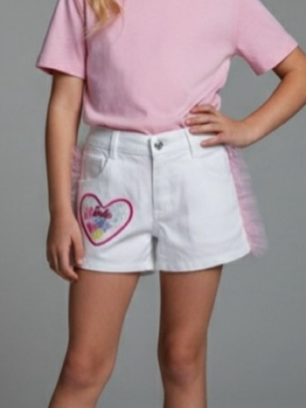 Barbie Mattel Girls White Pink Denim Shorts with Tulle and Patchwork Size 14